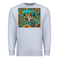 Heather Grey bull skull sunflowers Premium Sweatshirt - RanaPortraitStore