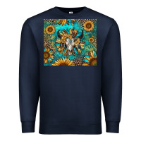 Navy bull skull sunflowers Premium Sweatshirt - RanaPortraitStore