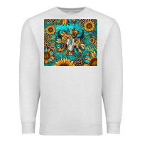 Oatmeal Heather bull skull sunflowers Premium Sweatshirt - RanaPortraitStore