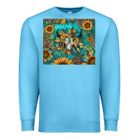 Ocean Blue bull skull sunflowers Premium Sweatshirt - RanaPortraitStore