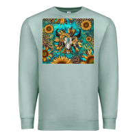 Seafoam bull skull sunflowers Premium Sweatshirt - RanaPortraitStore