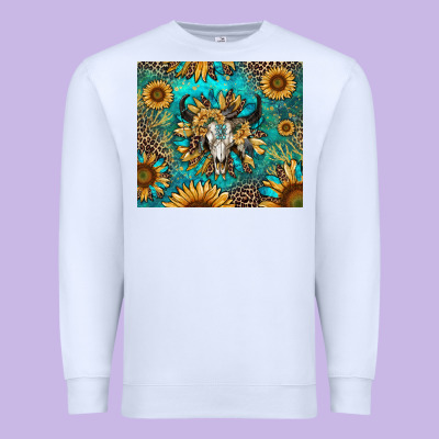 Premium Sweatshirt bull skull sunflowers