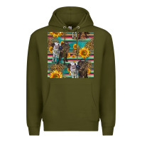 Army Green two cute heifers seamless pattern Premium Hoodie - HRA Design Shop