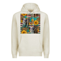 Oatmeal Heather two cute heifers seamless pattern Premium Hoodie - HRA Design Shop