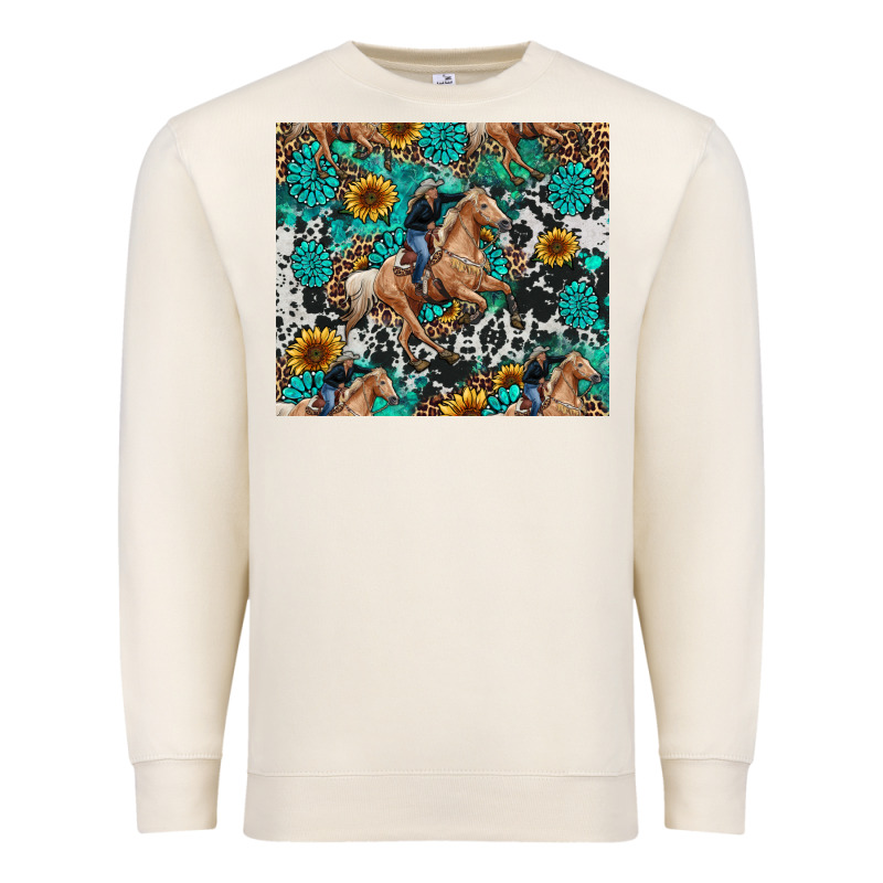 Cowgirl Sunflower Turquoise Premium Sweatshirt by RanaPortraitStore | Teevron