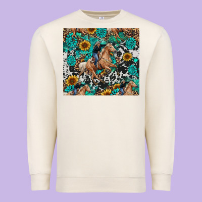 Premium Sweatshirt cowgirl sunflower turquoise
