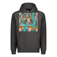 Charcoal Heather turquoise baby pig seamless pattern Premium Hoodie - HRA Design Shop