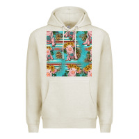 Oatmeal Heather turquoise baby pig seamless pattern Premium Hoodie - HRA Design Shop