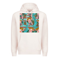 Pale Pink turquoise baby pig seamless pattern Premium Hoodie - HRA Design Shop