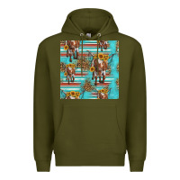 Army Green longhorn bull seamless pattern Premium Hoodie - HRA Design Shop