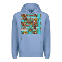 Colony Blue longhorn bull seamless pattern Premium Hoodie - HRA Design Shop