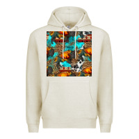 Oatmeal Heather western sunset bison and sunflowers seamless pattern Premium Hoodie - HRA Design Shop