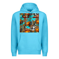 Ocean Blue western sunset bison and sunflowers seamless pattern Premium Hoodie - HRA Design Shop