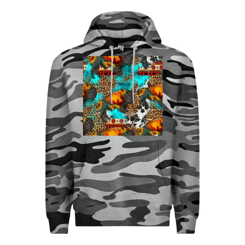 Western Sunset Bison And Sunflowers Seamless Pattern Premium Hoodie by HRA Design Shop | Teevron