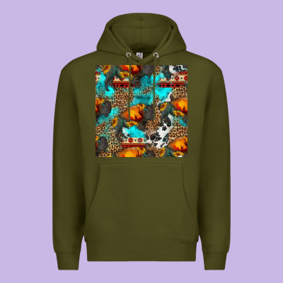 Western Sunset Bison And Sunflowers Seamless Pattern Premium Hoodie Designed By Hra Design Shop