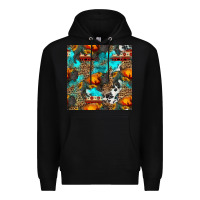 Black western sunset bison and sunflowers seamless pattern Premium Hoodie - HRA Design Shop
