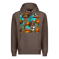 Coffee western sunset bison and sunflowers seamless pattern Premium Hoodie - HRA Design Shop