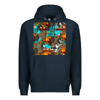 Navy western sunset bison and sunflowers seamless pattern Premium Hoodie - HRA Design Shop