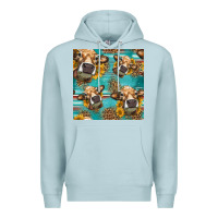 Blue Mist western sunflowers cow seamless pattern Premium Hoodie - HRA Design Shop