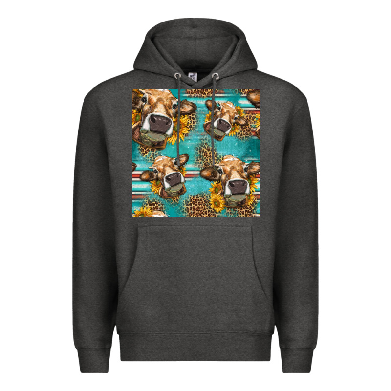 Western Sunflowers Cow Seamless Pattern Premium Hoodie by HRA Design Shop | Teevron