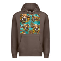 Coffee western sunflowers cow seamless pattern Premium Hoodie - HRA Design Shop