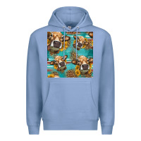 Colony Blue western sunflowers cow seamless pattern Premium Hoodie - HRA Design Shop