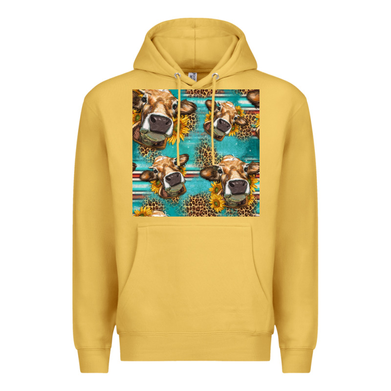 Western Sunflowers Cow Seamless Pattern Premium Hoodie by HRA Design Shop | Teevron