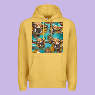Western Sunflowers Cow Seamless Pattern Premium Hoodie Designed By Hra Design Shop