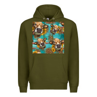 Army Green western sunflowers cow seamless pattern Premium Hoodie - HRA Design Shop