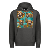 Charcoal Heather western sunflowers cow seamless pattern Premium Hoodie - HRA Design Shop