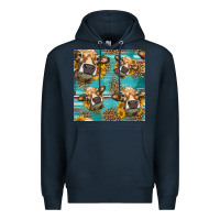 Navy western sunflowers cow seamless pattern Premium Hoodie - HRA Design Shop