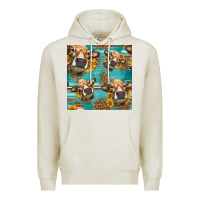 Oatmeal Heather western sunflowers cow seamless pattern Premium Hoodie - HRA Design Shop
