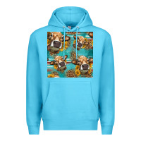 Ocean Blue western sunflowers cow seamless pattern Premium Hoodie - HRA Design Shop