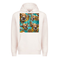 Pale Pink western sunflowers cow seamless pattern Premium Hoodie - HRA Design Shop