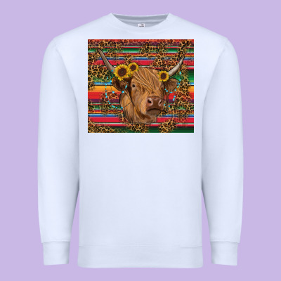 Premium Sweatshirt serape leopard turquoise sunflowers cow