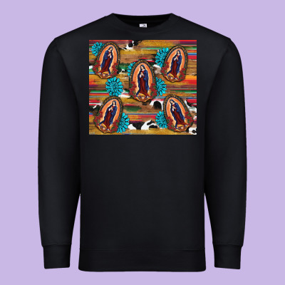 Premium Sweatshirt serape gemstone glitter cowhide lady of guadalupe