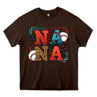 Chocolate Brown Baseball nana leopard frame Heavy Core Tee - LillyAllenDesigns