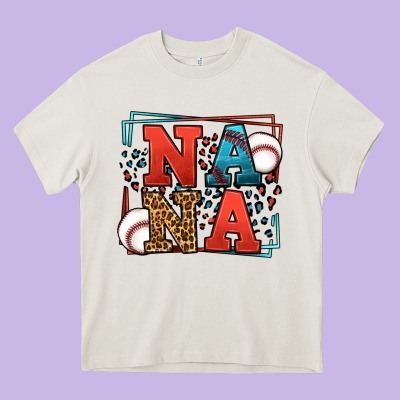Baseball Nana Leopard Frame Heavy Core Tee Designed By Lillyallendesigns
