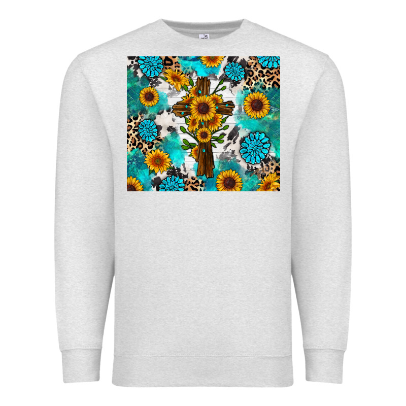 Sunflower Cross Cowhide Gemstones Premium Sweatshirt by RanaPortraitStore | Teevron