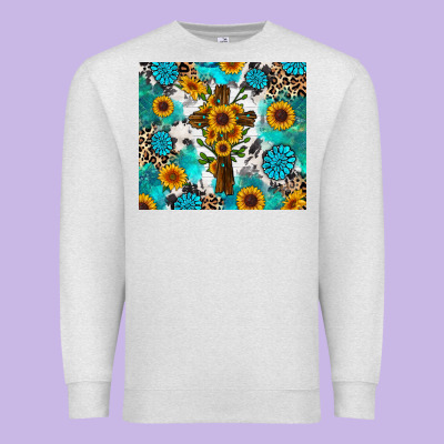 Premium Sweatshirt sunflower cross cowhide gemstones