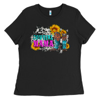 Black cowgirl mama with boots and sunflowers and cowhide Ladies Tee - Artiststas