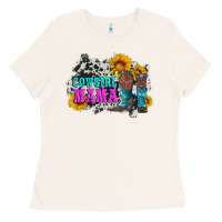 Bone cowgirl mama with boots and sunflowers and cowhide Ladies Tee - Artiststas
