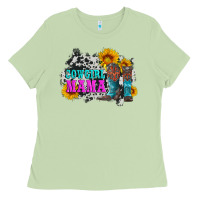 Matcha cowgirl mama with boots and sunflowers and cowhide Ladies Tee - Artiststas