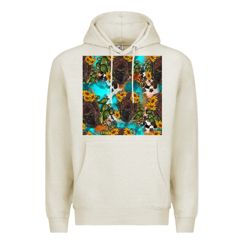 Western Bison And Sunflowers Seamless Pattern Premium Hoodie by HRA Design Shop | Teevron