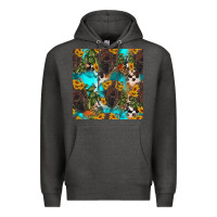Charcoal Heather western bison and sunflowers seamless pattern Premium Hoodie - HRA Design Shop