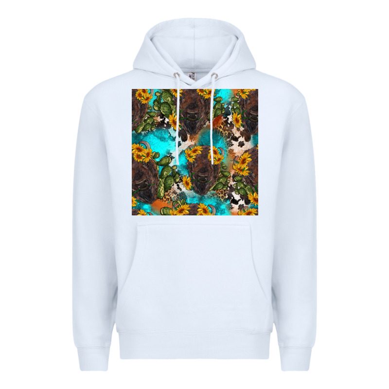 Western Bison And Sunflowers Seamless Pattern Premium Hoodie by HRA Design Shop | Teevron