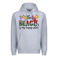 Heather Grey the beach is my happy place Premium Hoodie - CowhideDigitalArt