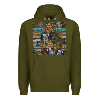 Army Green western two cute heifers seamless pattern Premium Hoodie - HRA Design Shop