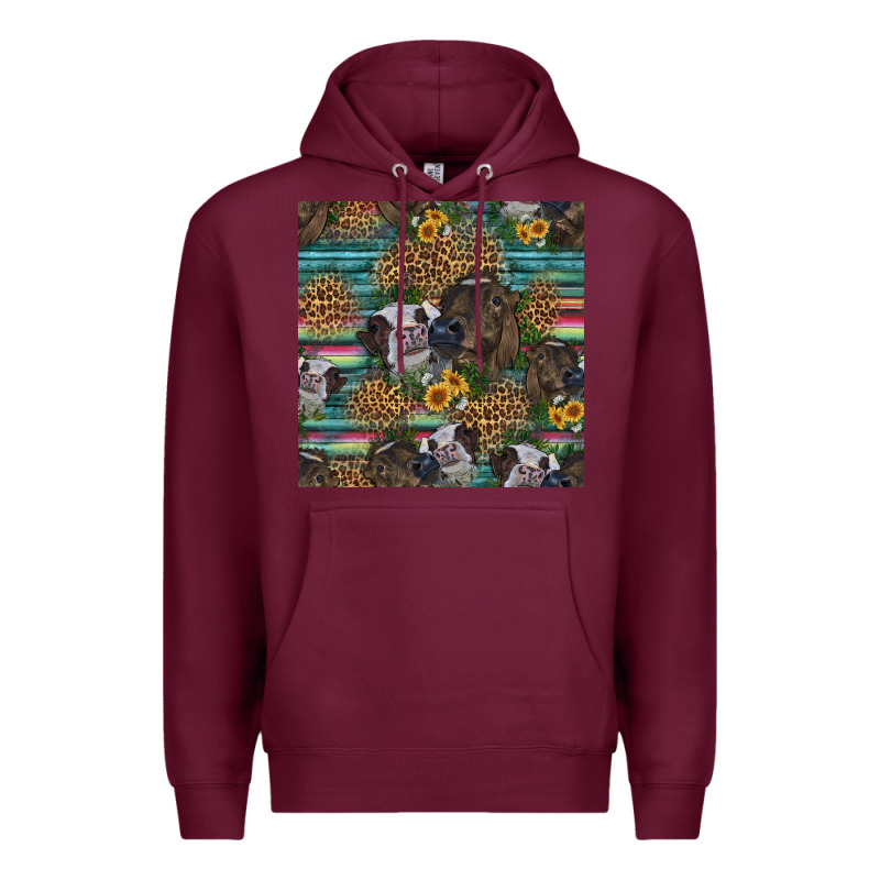 Western Two Cute Heifers Seamless Pattern Premium Hoodie by HRA Design Shop | Teevron