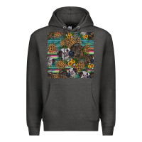 Charcoal Heather western two cute heifers seamless pattern Premium Hoodie - HRA Design Shop